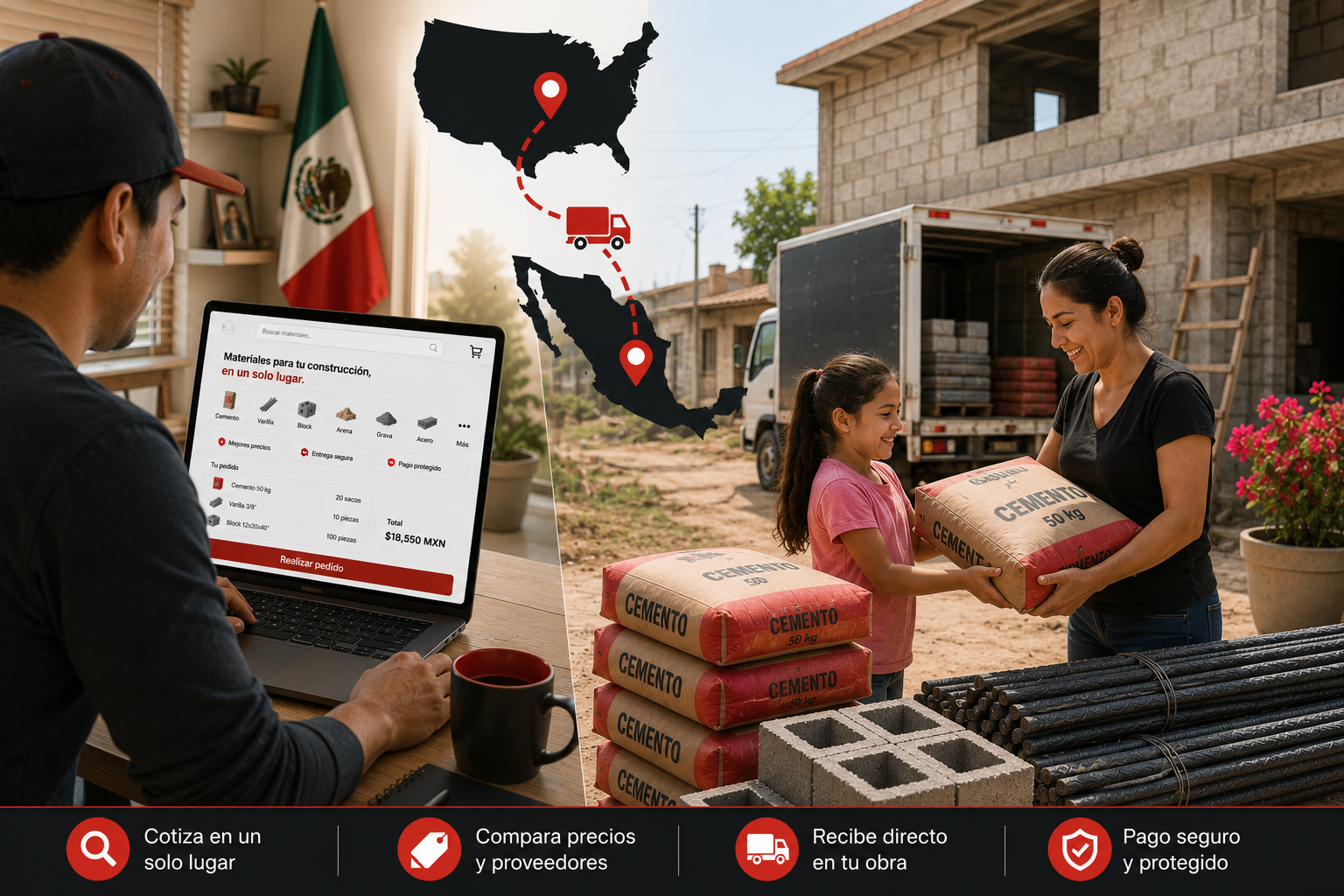 Paisano en Estados Unidos comprando materiales de construcción en línea para su familia en México